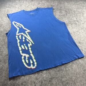 Vintage Y2K Alpinestars Men’s XL Blue Logo Graphic Cutoff Motocross Racing Tee